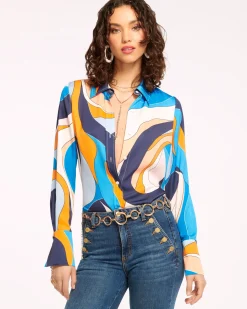 Ramy Brook Victoria Silk Button Down Blouse Sandstone Fashion