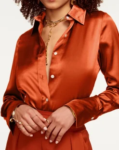 Ramy Brook Victoria Silk Button Down Blouse Sandstone Fashion