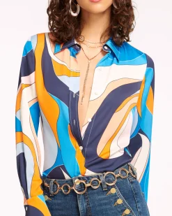 Ramy Brook Victoria Silk Button Down Blouse Sandstone Fashion