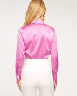Ramy Brook Victoria Silk Button Down Blouse Sandstone Fashion