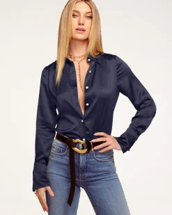 Ramy Brook Victoria Silk Button Down Blouse Sandstone Fashion