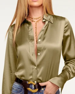 Ramy Brook Victoria Silk Button Down Blouse Sandstone Fashion