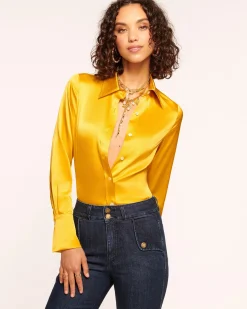 Ramy Brook Victoria Silk Button Down Blouse Sandstone Fashion