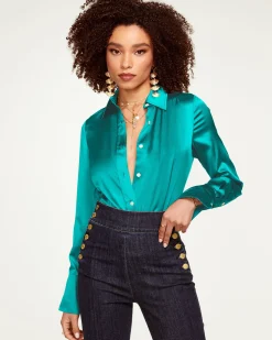 Ramy Brook Victoria Silk Button Down Blouse Sandstone Fashion