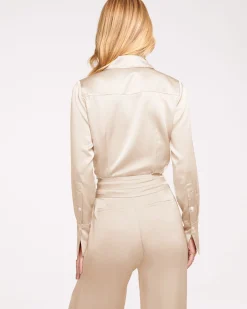Ramy Brook Victoria Silk Button Down Blouse Sandstone Fashion