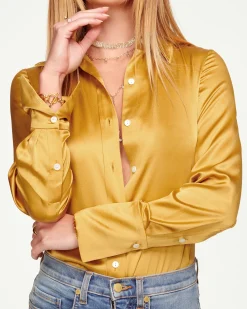 Ramy Brook Victoria Silk Button Down Blouse Sandstone Fashion