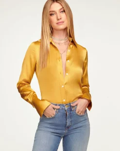 Ramy Brook Victoria Silk Button Down Blouse Discount