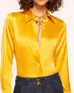 Ramy Brook Victoria Silk Button Down Blouse Discount
