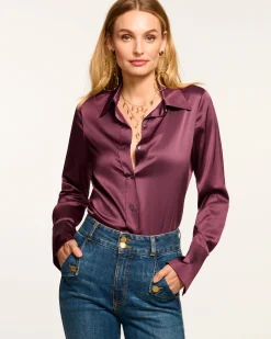 Ramy Brook Victoria Silk Button Down Blouse Discount
