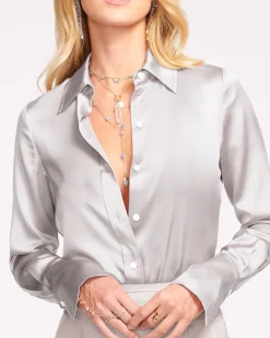 Ramy Brook Victoria Silk Button Down Blouse Discount