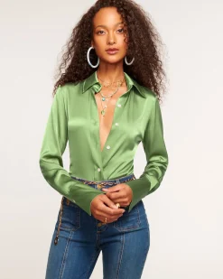 Ramy Brook Victoria Silk Button Down Blouse Discount