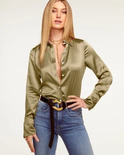 Ramy Brook Victoria Silk Button Down Blouse Discount