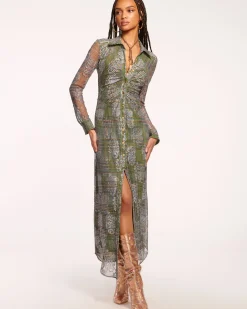 Ramy Brook Wyatt Button Down Mesh Maxi Dress Sagetartan Hot